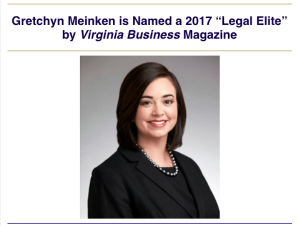 Gretchyn Meinken Named “Legal Elite” by Virginia Business Magazine