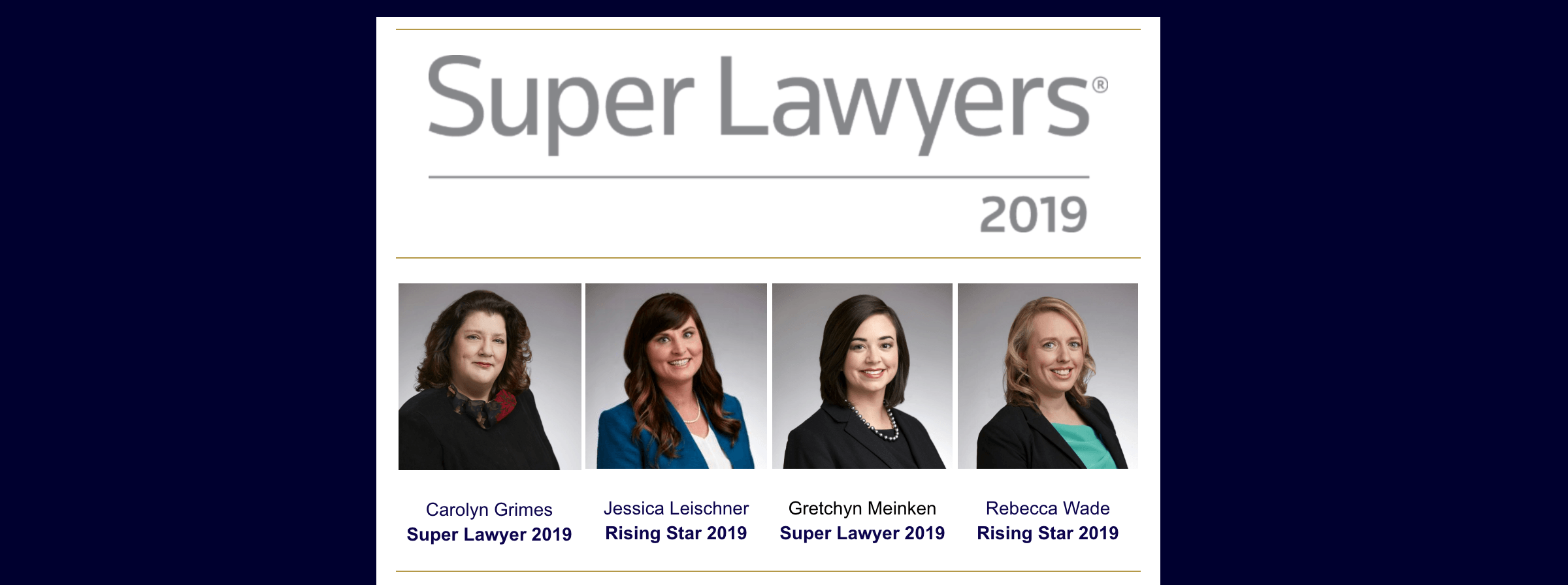 Super Lawyers 2019: Partners Grimes, Leischner, Meinken and Wade Are Recognized in Virginia, Washington D.C.